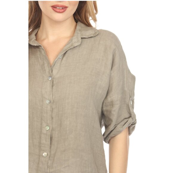 Taupe Button Up Collared Shirt - Picture 3 of 12